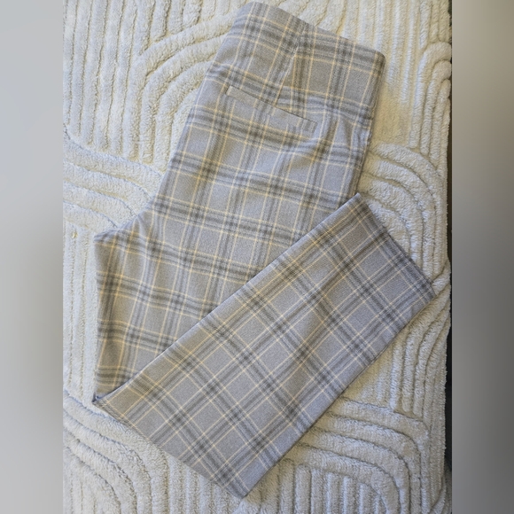 Nine West Pants - Gray Plaid Trousers Size 12 High Rise Side Zip Skinny NWT